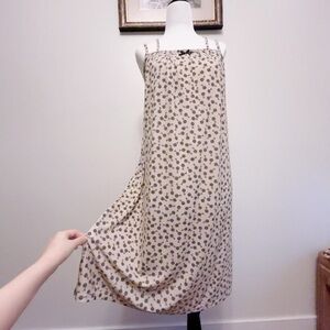 Brown Floral Print Cotton Nightgown | Lightweight Sleeveless Lounge Dress